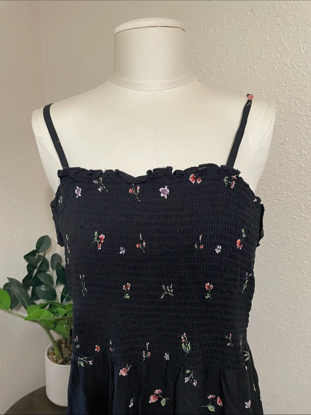 Angie Black Floral Smocked Maxi Dress